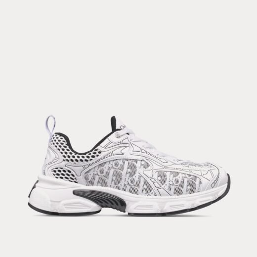 Baskets basses Dior Vibe en mesh blanc imprimé motif Dior Oblique et empiècements effet cuir blanc et noir – 35