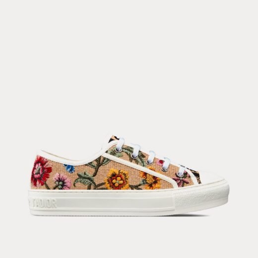 Dior Baskets basses beiges/multicolores Walk'n'Dior brodées de raphia et à motifs Dior Petites Fleurs – 35