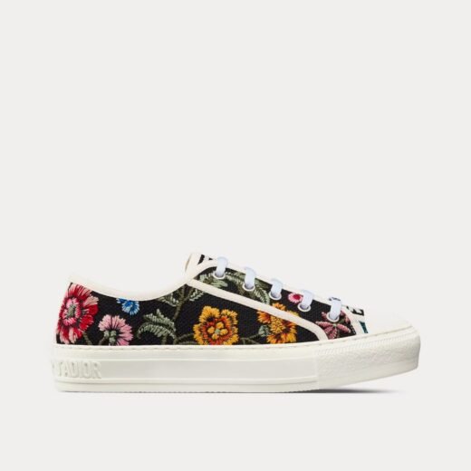 Dior Baskets basses noires et multicolores Walk'n'Dior brodées de raphia et à motifs Dior Petites Fleurs – 35