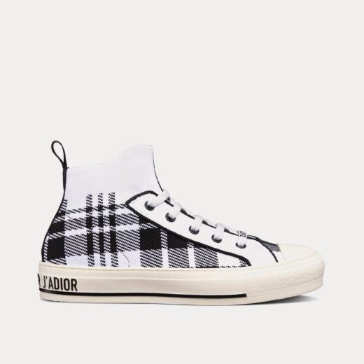 Baskets montantes en maille technique Dior Walk'n'Dior noires et blanches Check'n'Dior – 35