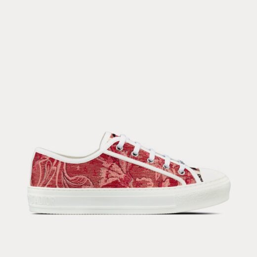 Baskets basses Dior Walk'n'Dior en coton brodé rouge cerise et fil métallisé doré – 35