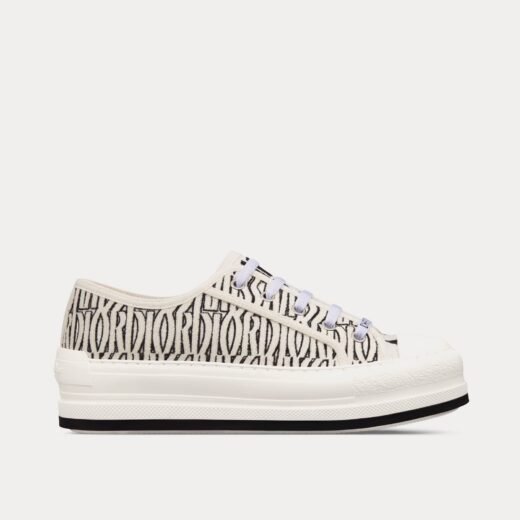 Dior Baskets basses Walk'n'Dior en coton brodé à plateforme et motif Miss Dior Allover blanc et noir – 35