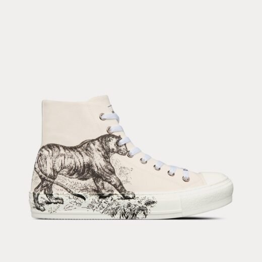 Dior Baskets montantes Walk'n'Dior en toile de coton blanche avec imprimé tigre noir en toile de Jouy – 35