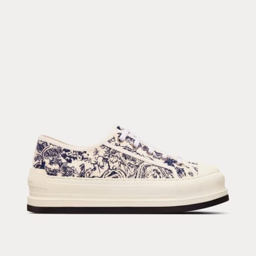 Dior Baskets basses Walk'n'Dior Platform en coton brodé blanc avec motif Toile de Jouy bleu – 35