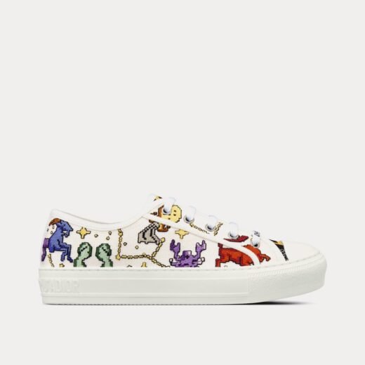 Dior Baskets basses blanches Walk'n' en coton brodé multicolore avec motif Dior Pixel Zodiac – 35