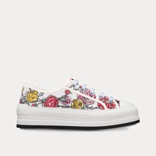 Dior Baskets basses Walk'n'Dior Platform blanches et multicolores en coton brodé Florilegio – 35