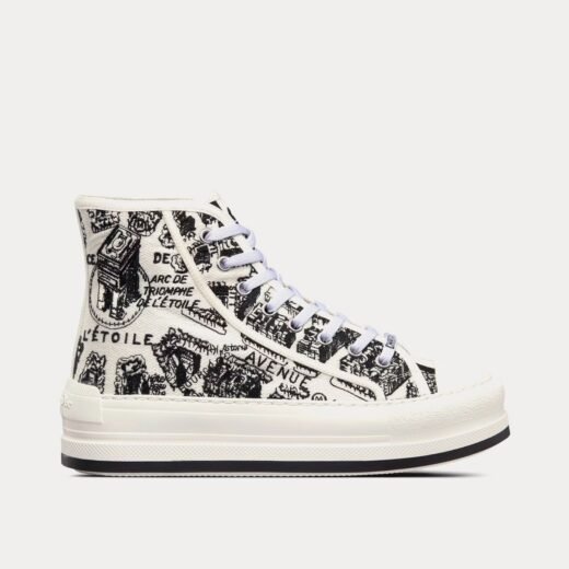 Dior Baskets montantes Walk'n'Dior Platform en coton blanc et noir brodées du motif Plan de Paris – 35