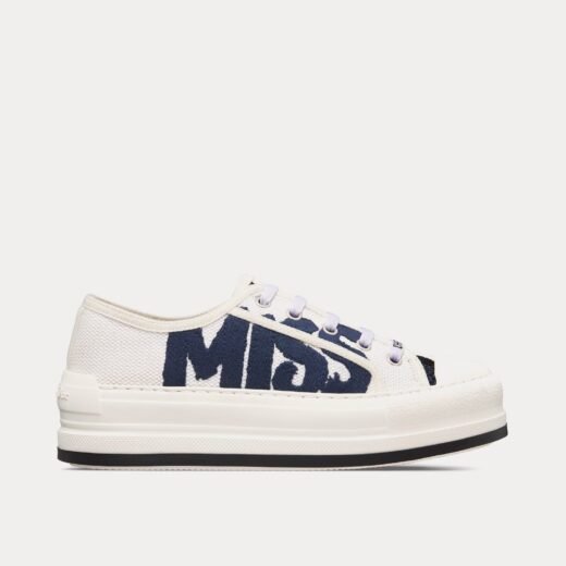 Dior Baskets basses Walk'n'Dior Platform en coton brodé blanc et bleu foncé – 35