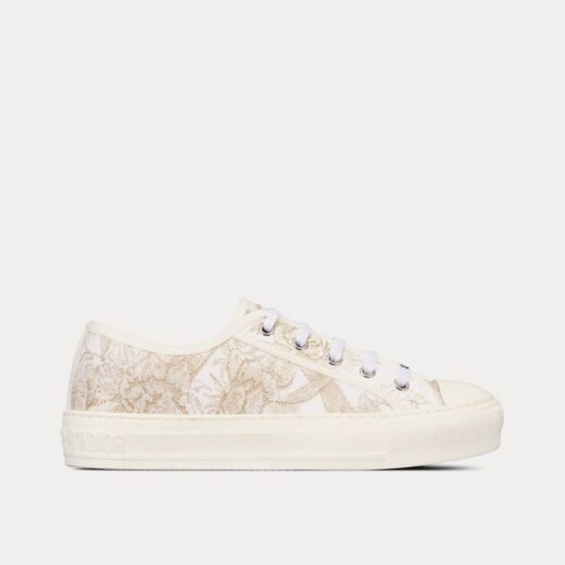 Dior Baskets basses Walk'n'Dior en coton blanc et doré brodées du motif Dior Jardin d'Hiver en fil métallisé – 35