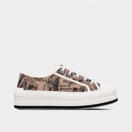 Dior Baskets basses Walk'n'Dior Platform en coton beige et noir brodées du motif Plan de Paris – 35