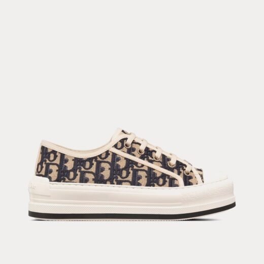 Dior Baskets basses Oblique bleu foncé en coton brodé à plateforme Walk'n'Dior – 35