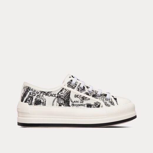 Dior Baskets basses Walk'n'Dior Platform en coton blanc et noir brodées du motif Plan de Paris – 35