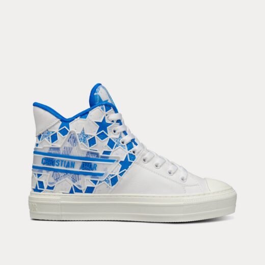Dior Baskets montantes Walk'n'Dior Star en cuir de veau et tissu technique bleu vif et blanc avec motif Dior Étoile – 35