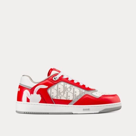 Dior Baskets basses x ERL B27 en cuir de veau lisse rouge et blanc et cuir Dior Oblique Galaxy blanc à motif lapin – 35