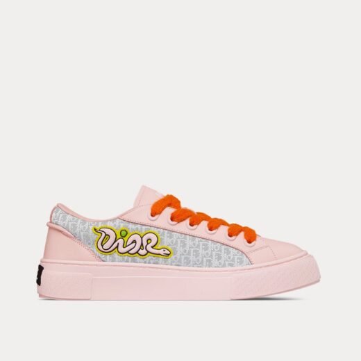 Dior Baskets basses x Kaws B33 en cuir de veau et toile Dior Oblique rose/gris/blanc – 35