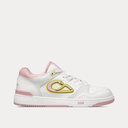 Dior Baskets basses x Kaws B57 en cuir de veau lisse et daim blanc/rose – 35