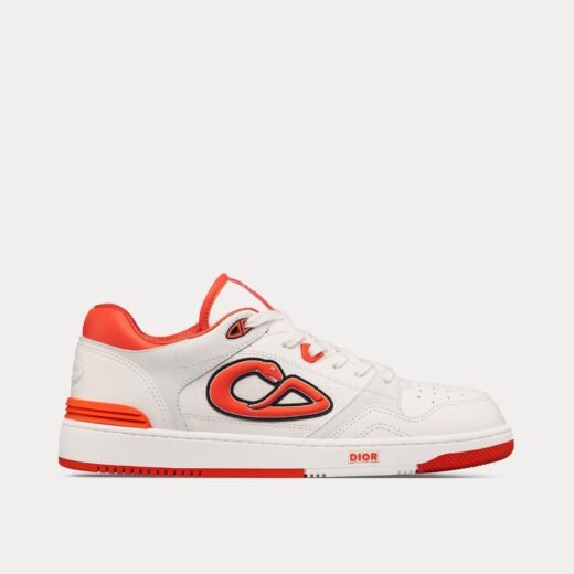 Dior Baskets basses x Kaws B57 en cuir de veau lisse et daim blanc/rouge vermillon – 35