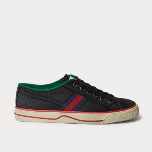 Gucci Baskets basses noires en toile et sangles effet vieilli – 35