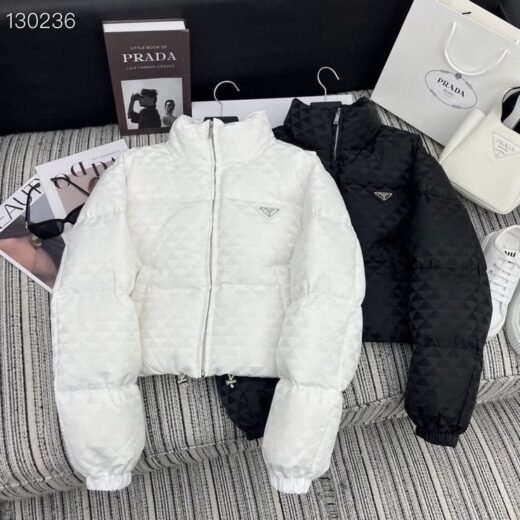 Prada Doudoune oversize texturée noire/blanche