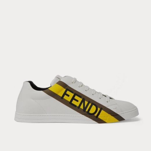 Fendi Baskets basses blanches en cuir à imprimé logo – 35