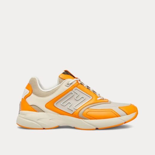 Fendi Baskets basses Faster en cuir nubuck orange/beige – 35