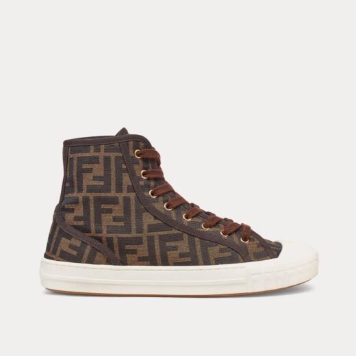 Fendi Baskets montantes marron en tissu jacquard Domino FF – 35
