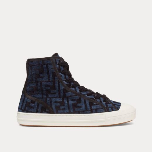 Fendi Baskets montantes bleues en tissu jacquard Domino FF – 35