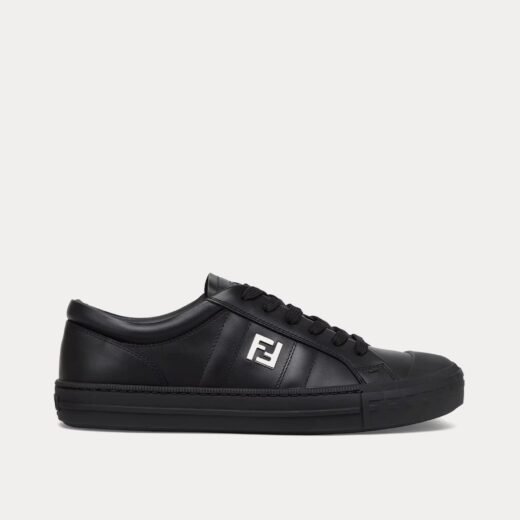 Fendi Baskets basses Domino en cuir noir – 35
