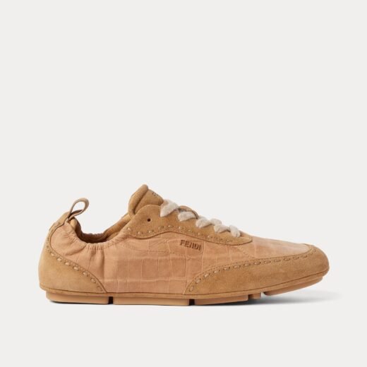 Fendi Baskets basses Fit en cuir beige – 35