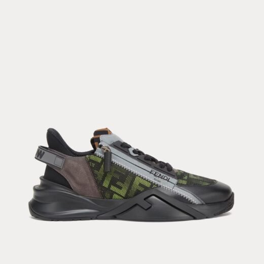 Fendi Baskets basses Flow en tissu jaune fluo/noir – 35