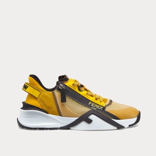 Fendi Baskets basses Flow en nylon et daim jaunes – 35