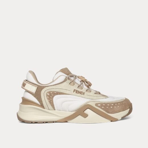 Fendi Baskets basses Flow en maille et daim beiges – 35