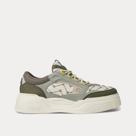 Fendi Baskets basses Force en cuir et nubuck blanc/vert – 35