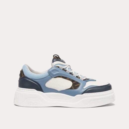 Fendi Baskets basses Force en cuir blanc / bleu clair / bleu – 35