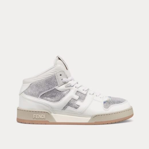 Fendi Baskets montantes blanches Match en cuir et strass – 35
