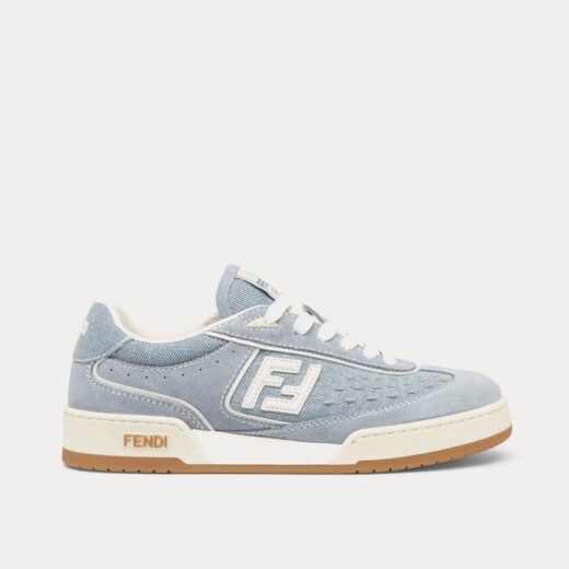 Fendi Baskets basses Match en tissu et daim bleu clair – 35