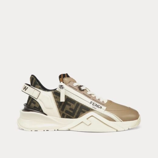 Fendi Baskets basses Flow en cuir beige – 35