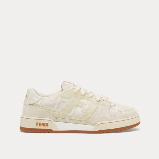 Fendi Baskets basses by Stefano Pilati Match FF en toile et daim gris tourterelle/blanc – 35