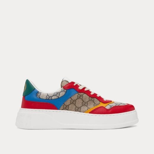 Gucci Baskets basses GG Supreme en cuir et toile beige/bleu – 35