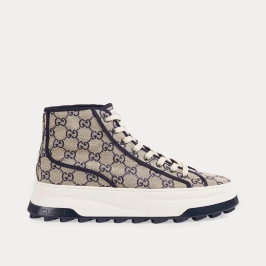 Gucci Baskets montantes GG Original en toile beige/bleu – 35