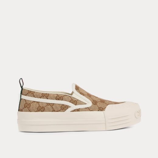 Gucci Baskets à enfiler en toile GG beige/marron foncé – 35
