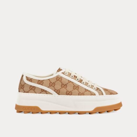 Gucci Baskets basses GG Original en toile beige/ébène – 35