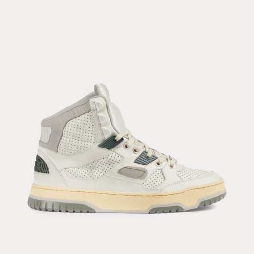 Gucci Baskets montantes en cuir effet vieilli blanc cassé/gris – 35