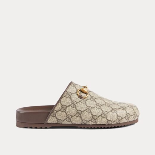 Gucci Chaussons GG Supreme Horsebit beige/ébène – 35