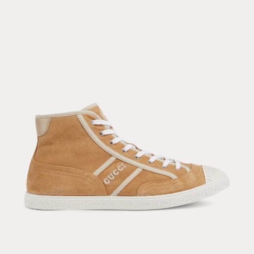 Gucci Baskets montantes en daim beige avec G entrelacés – 35
