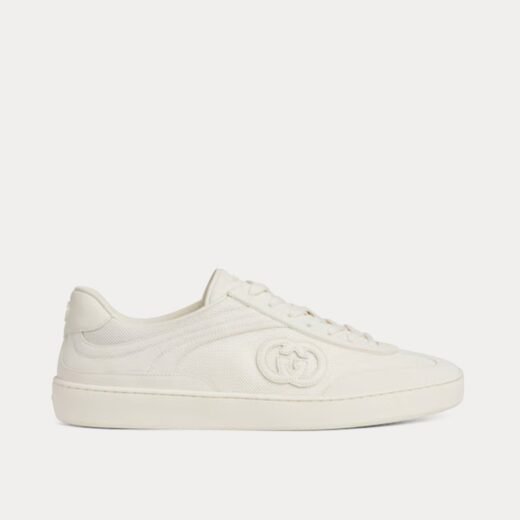 Gucci Baskets basses en daim blanc avec G entrelacés – 35