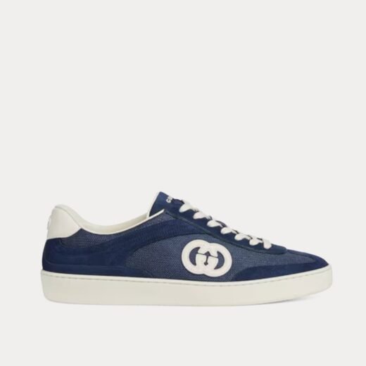 Gucci Baskets basses en daim bleu avec G entrelacés – 35