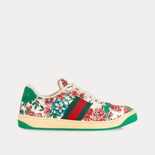Gucci Baskets basses en cuir fleuri Screener avec bande Web – 35