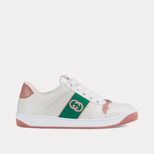 Gucci Baskets basses Screener avec G entrelacés blanc/rose/vert vif – 35