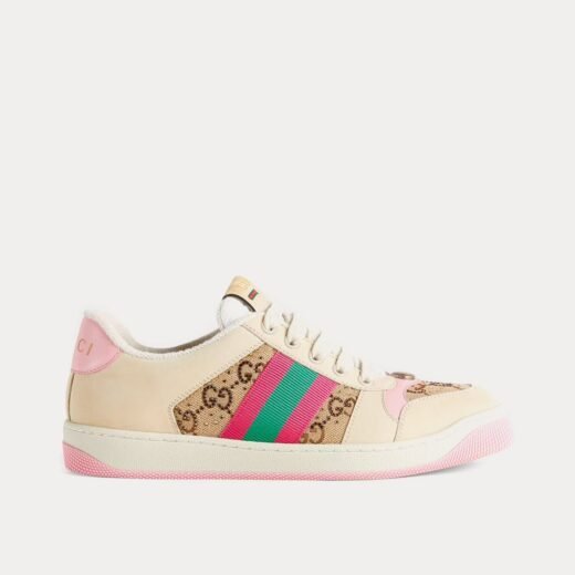 Gucci Baskets basses Screener avec cristaux et logo GG beiges/roses – 35